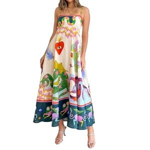 EUC Bohemian Colorful Abstract Art Print Midi Statement Dress